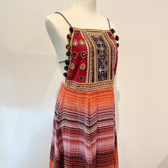 Free People Regina Mosaic embellished Ethnic Midi Designer Boho Chic Long Dress - Picture 6 of 16